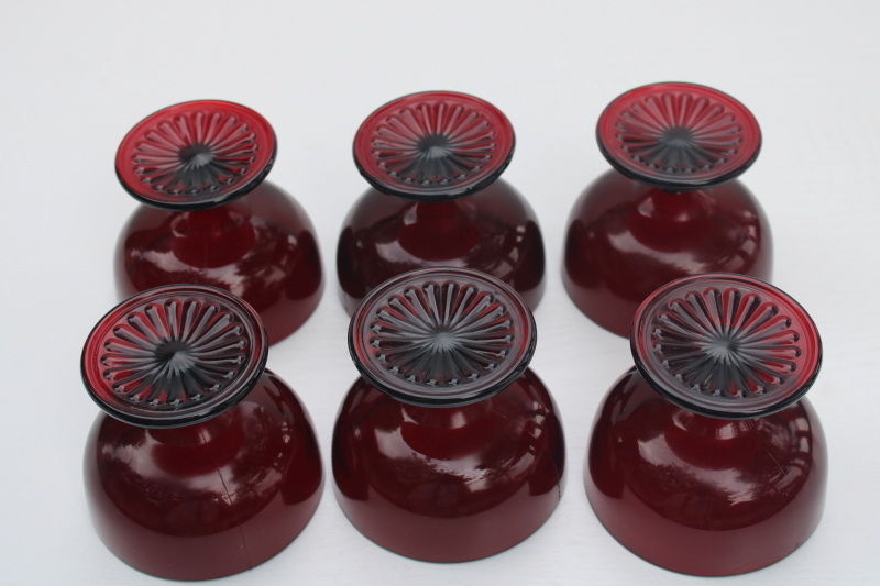 vintage Anchor Hocking Royal Ruby red sherbet dishes or low champagne glasses, shaped stems