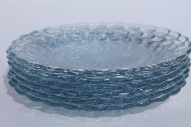 vintage Anchor Hocking bubble bread & butter plates, sapphire blue depression glass