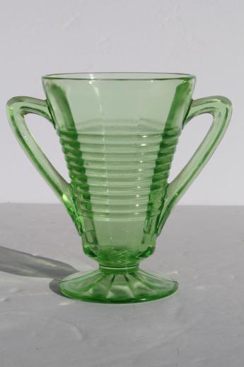 vintage Anchor Hocking circle green depression glass cream pitcher & sugar bowl 