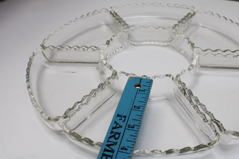 vintage Anchor Hocking clear glass relish tray insert dishes, 6 part set for server / tray