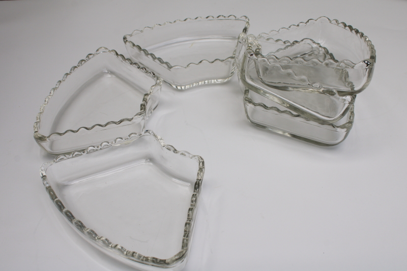 vintage Anchor Hocking clear glass relish tray insert dishes, 6 part set for server / tray