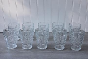 vintage Anchor Hocking diamond clear pattern tumblers, jelly jar drinking glasses