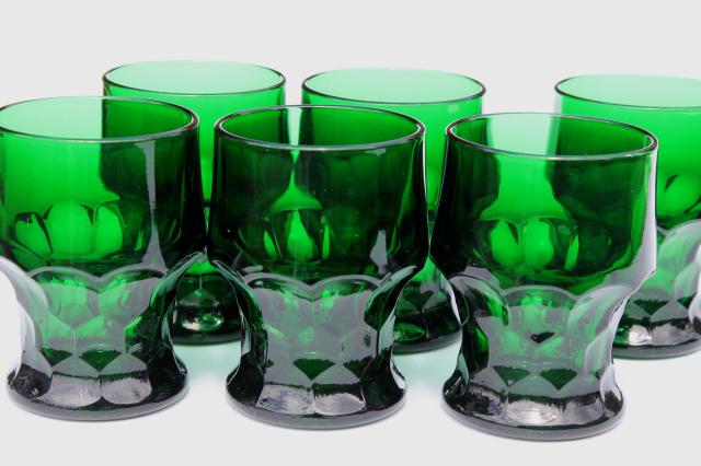 vintage Anchor Hocking forest green Georgian tumblers, set of 6 drinking glasses