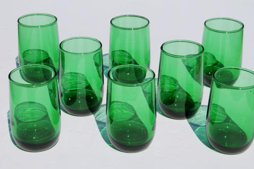 vintage Anchor Hocking forest green glass juice glasses, set of 8 roly poly tumblers