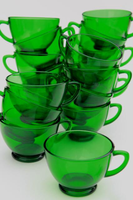 vintage Anchor Hocking forest green glass snack set or punch cups set of 18