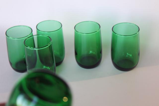 vintage Anchor Hocking forest green roly poly tumblers, juice glasses set of 6