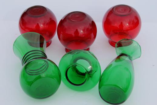 vintage Anchor Hocking glass Christmas vases, ruby red & forest green glass