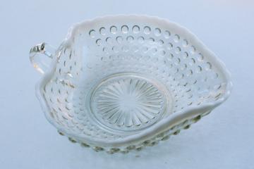 vintage Anchor Hocking moonstone opalescent hobnail glass heart shaped nappy candy dish