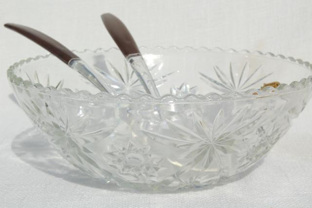vintage Anchor Hocking prescut pressed pattern glass salad bowl, mint w/ label