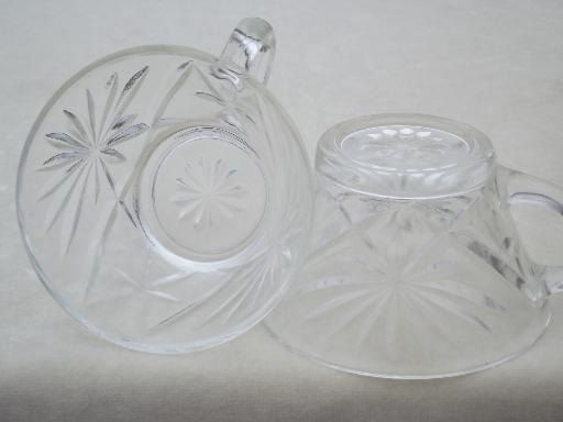 vintage Anchor Hocking pres-cut star  glass punch set, bowl w/ stand & cups 