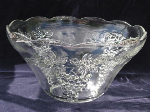 vintage Anchor Hocking punch bowl set w/ stand and cups, grape design