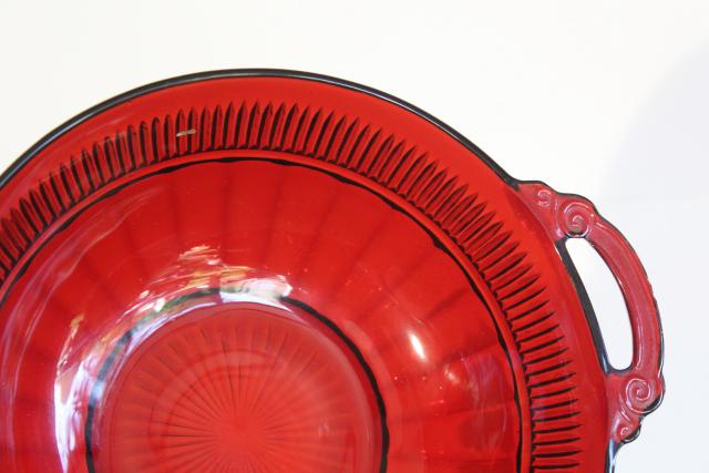 vintage Anchor Hocking royal ruby red glass Coronation block optic fruit bowls & nappy