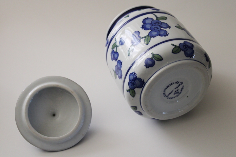 vintage April Cornell blueberry pattern porcelain canister jar, made in China