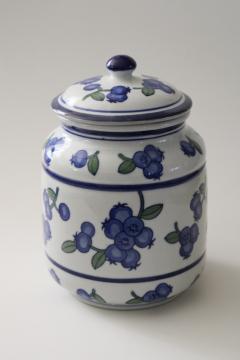 vintage April Cornell blueberry pattern porcelain canister jar, made in China