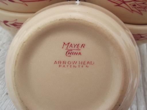 vintage Arrowhead railroad china custard / soup cups, tan adobeware  ironstone
