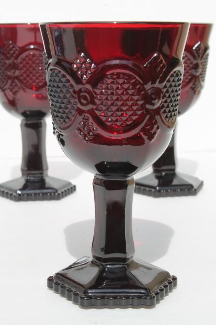 vintage Avon Cape Cod ruby red glass claret wine glasses, lot of five goblets