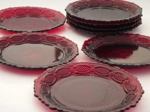 vintage Avon Cape Cod ruby red glass, set of 8 salad / dessert plates