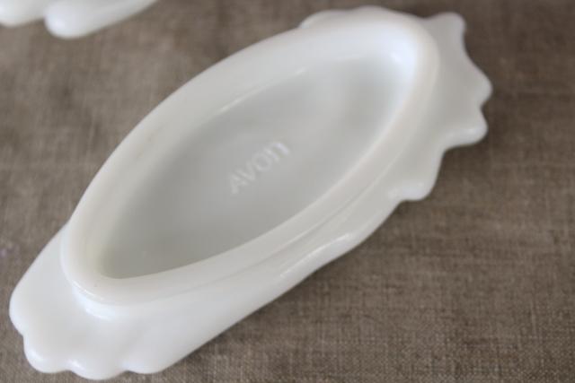 vintage Avon milk glass large & small hand soap dish & jewelry tray or ring holder