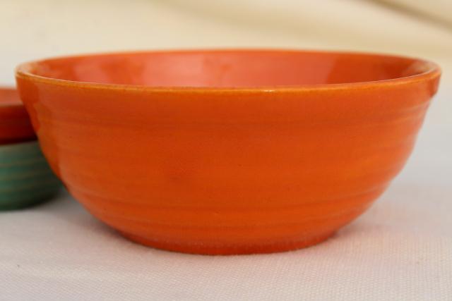 vintage Bauer pottery ringware ring band planter bowl saucers, southwest orange & aqua