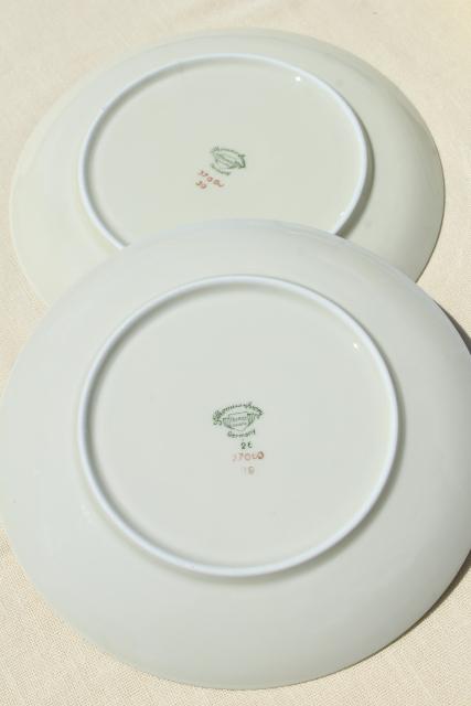 vintage Bavaria china Thomas ivory salad plates, mint green border center floral