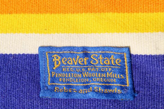 vintage Beaver State blanket, striped wool camp blanket w/ Pendleton label