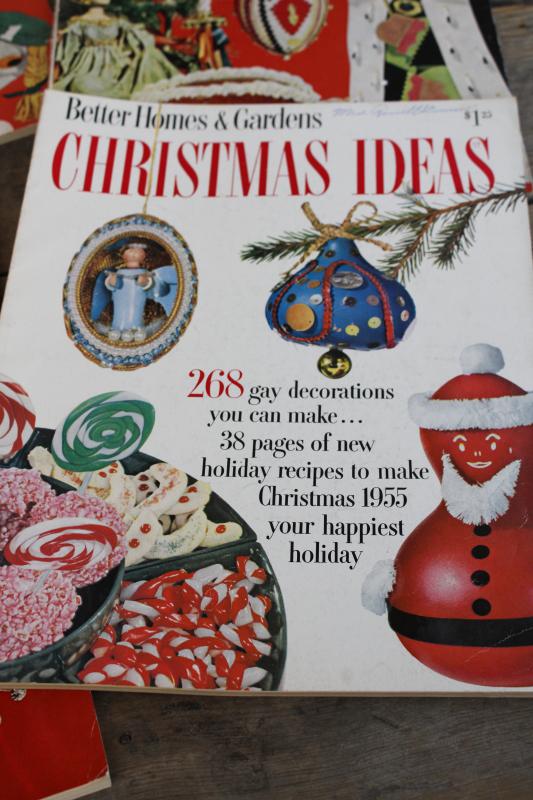 vintage Better Homes & Gardens Christmas Ideas magazines, 50s 60s retro decor, crafts