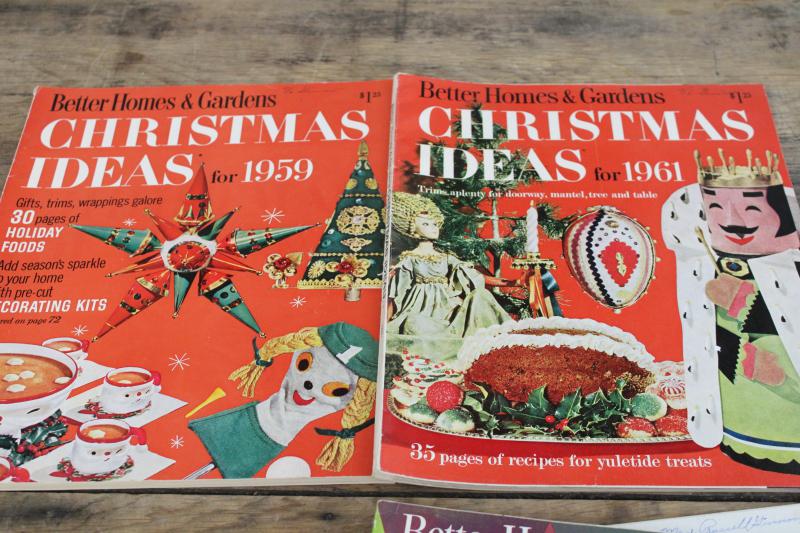 vintage Better Homes & Gardens Christmas Ideas magazines, 50s 60s retro decor, crafts