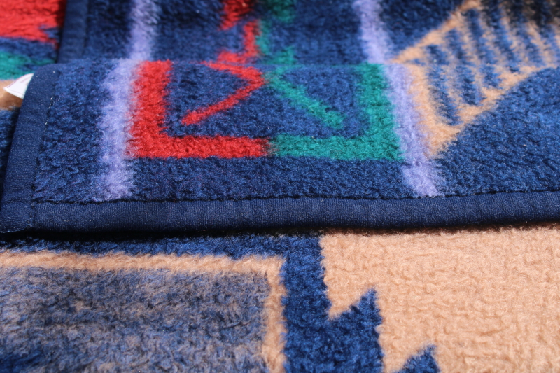 vintage Biederlack blanket, Aztec or Native American style camp blanket, soft cozy fleece throw