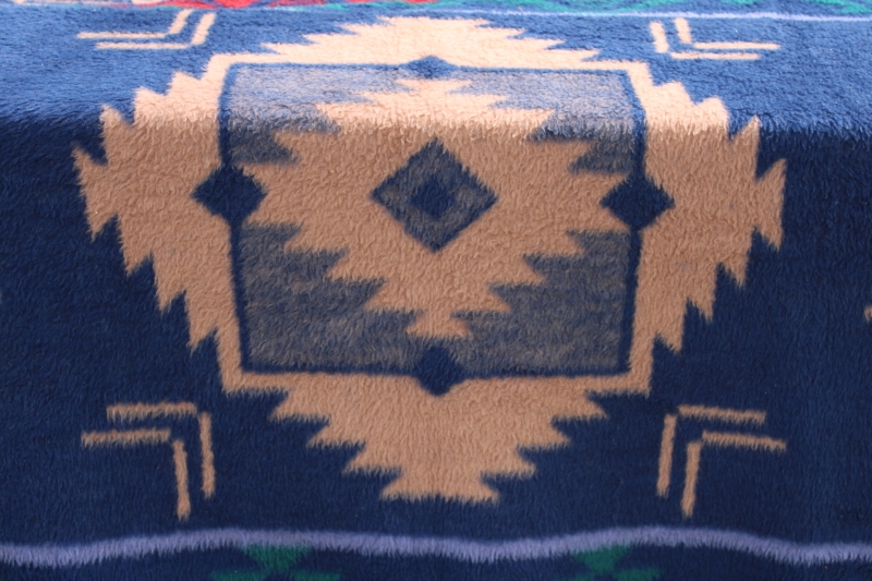 vintage Biederlack blanket, Aztec or Native American style camp blanket, soft cozy fleece throw