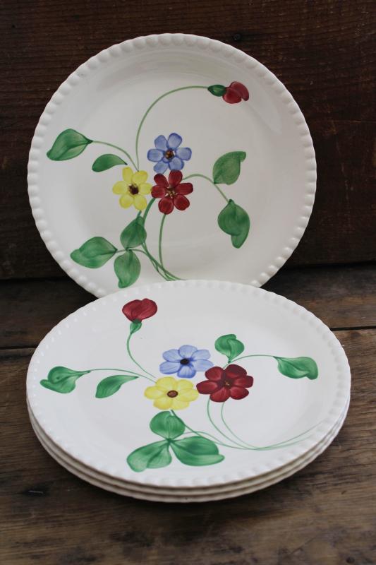 vintage Blue Ridge Southern Potteries dinner plates hand painted daisies red blue yellow