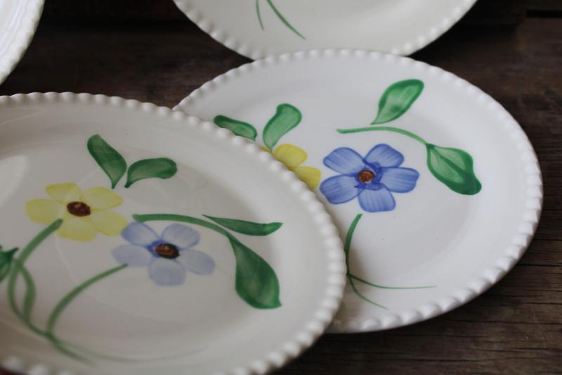 vintage Blue Ridge Southern Potteries plates hand painted daisies blue yellow