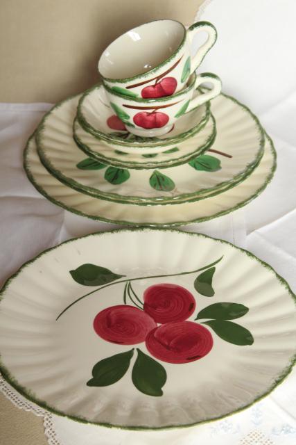 vintage Blue Ridge pottery hand painted china dishes, red apple crabapple pattern