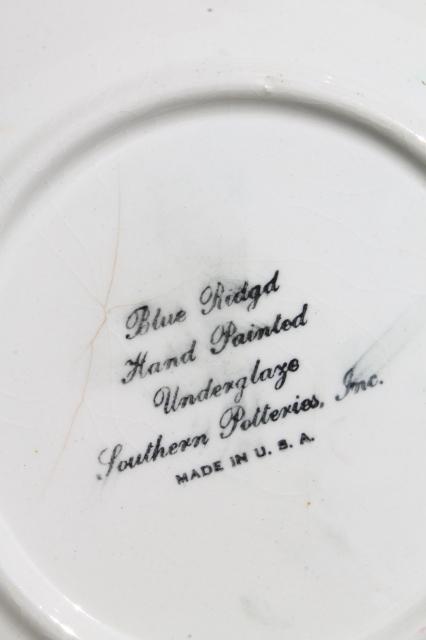 vintage Blue Ridge pottery pie crust edge salad bowl & plates w/ hand-painted red flower