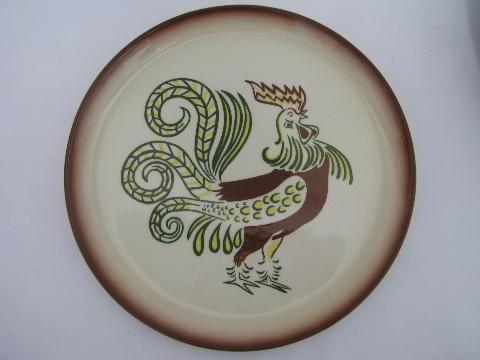 vintage Brock of California hand-painted pottery plate, Chanticleer rooster