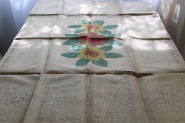 vintage Bucilla needlework canvas, hooked rug to make - painted colors burlap rug backing
