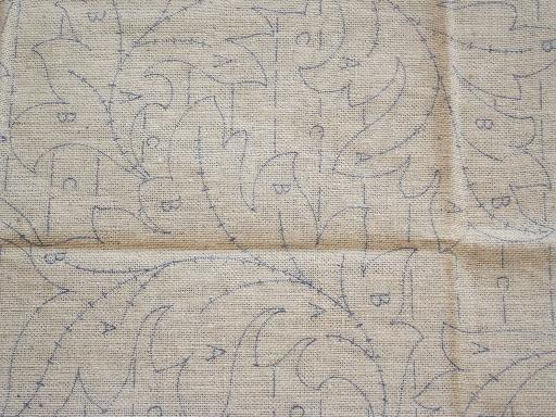 vintage Bucilla printed burlap canvas for set of hooked rugs, Forest Leaves