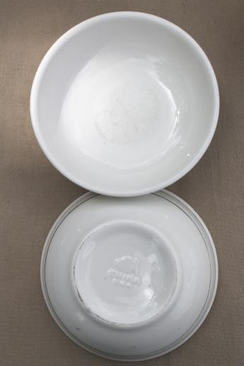 vintage Buffalo china bowls, green band white ironstone restaurant ware