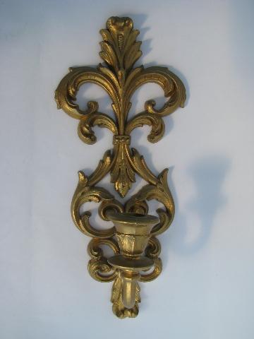 vintage Burwood, faux gold rococo plastic wall sconces for candles