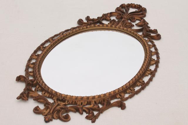 vintage Burwood gold rococo plastic wall mirror, Cinderella fairy tale french country style