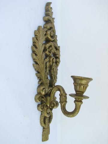 vintage Burwood plastic wall sconces for candles, antique gold french baroque rococo