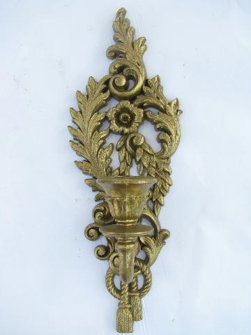 vintage Burwood plastic wall sconces for candles, antique gold french baroque rococo