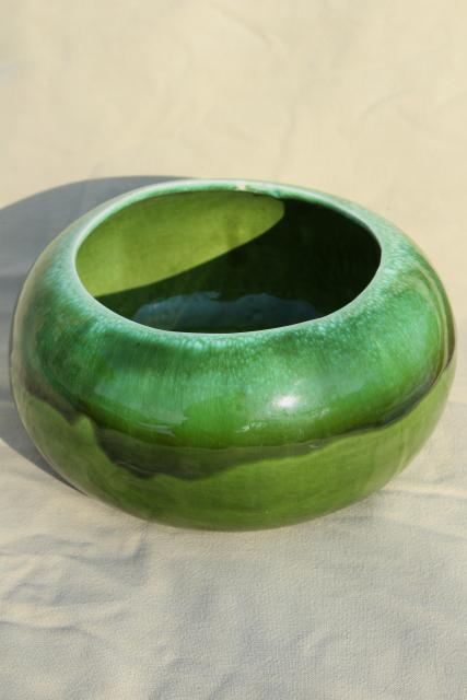 vintage California pottery, green drip glaze ceramic large round planter flower bulb pot
