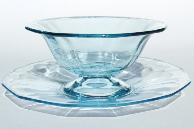 vintage Cambridge decagon mayo dish & basket bowl, light blue colored glass