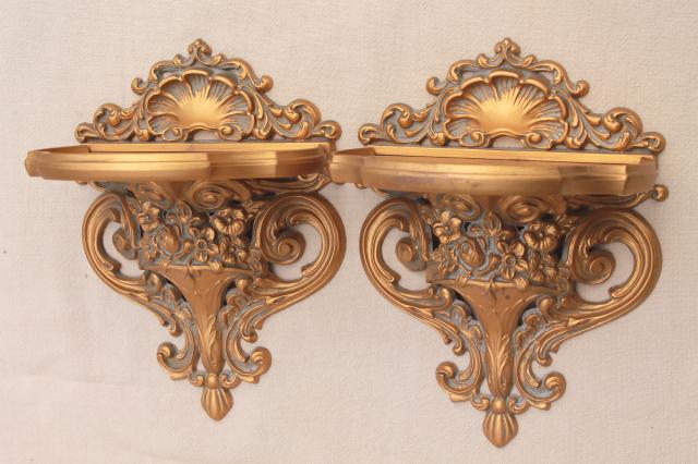 vintage Cameo Creations gold rococo plastic wall mount bracket shelves