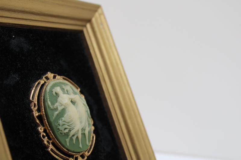 vintage Cameo creations style framed cameo, Incolay jade green & white 