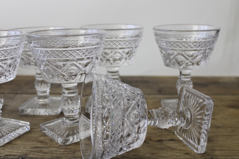 vintage Cape Cod pattern Imperial glass goblets, heavy pressed glass champagne glasses