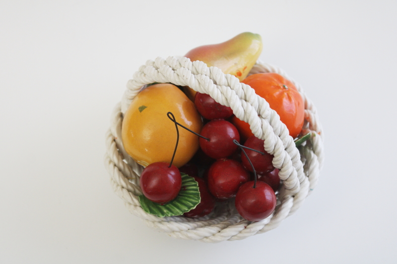 vintage Capodimonte fruit basket, hand painted ceramic made in Italy