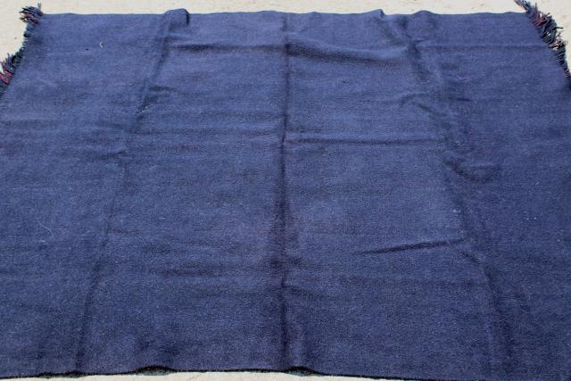 vintage Chase double sided heavy wool camp blanket, fringed plaid lap robe
