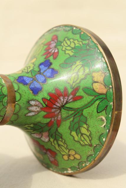 vintage China enameled brass ginger jar, hand painted enamel over metal