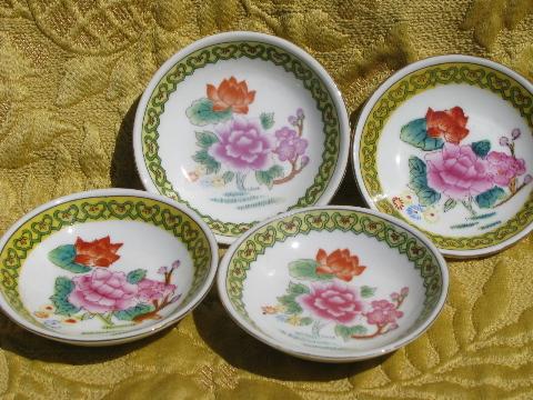 vintage Chinese floral porcelain, china side plates for dim sum etc.